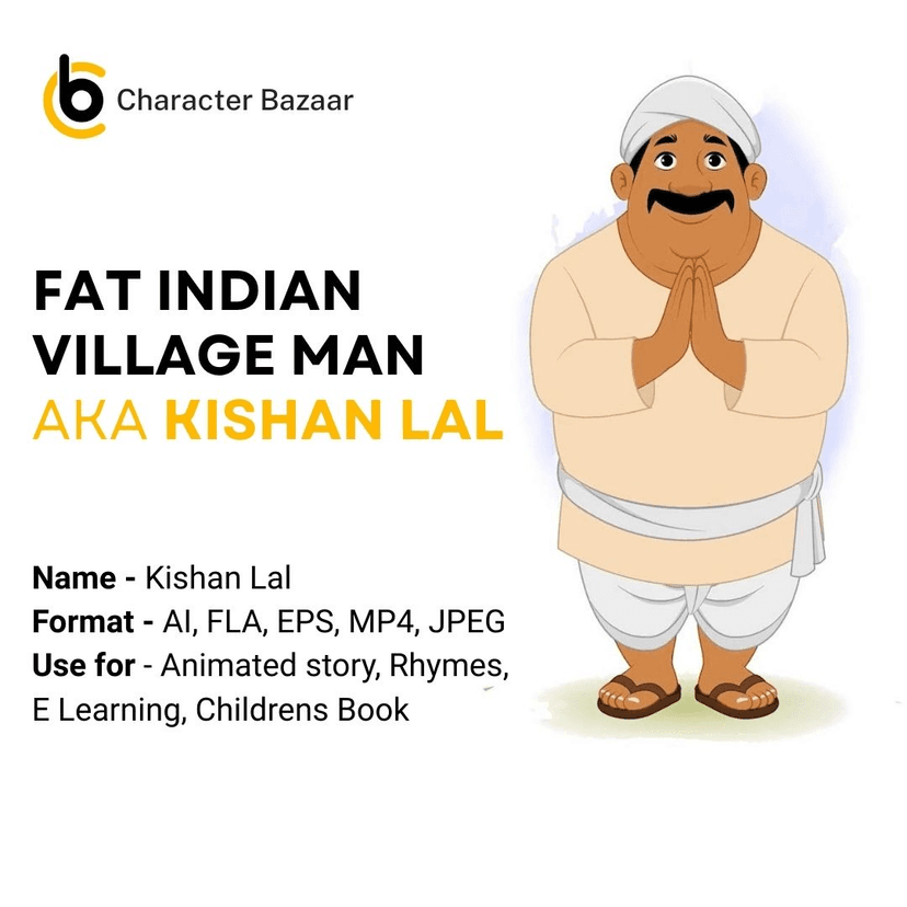 Fat Indian village man cartoon character vector illustration