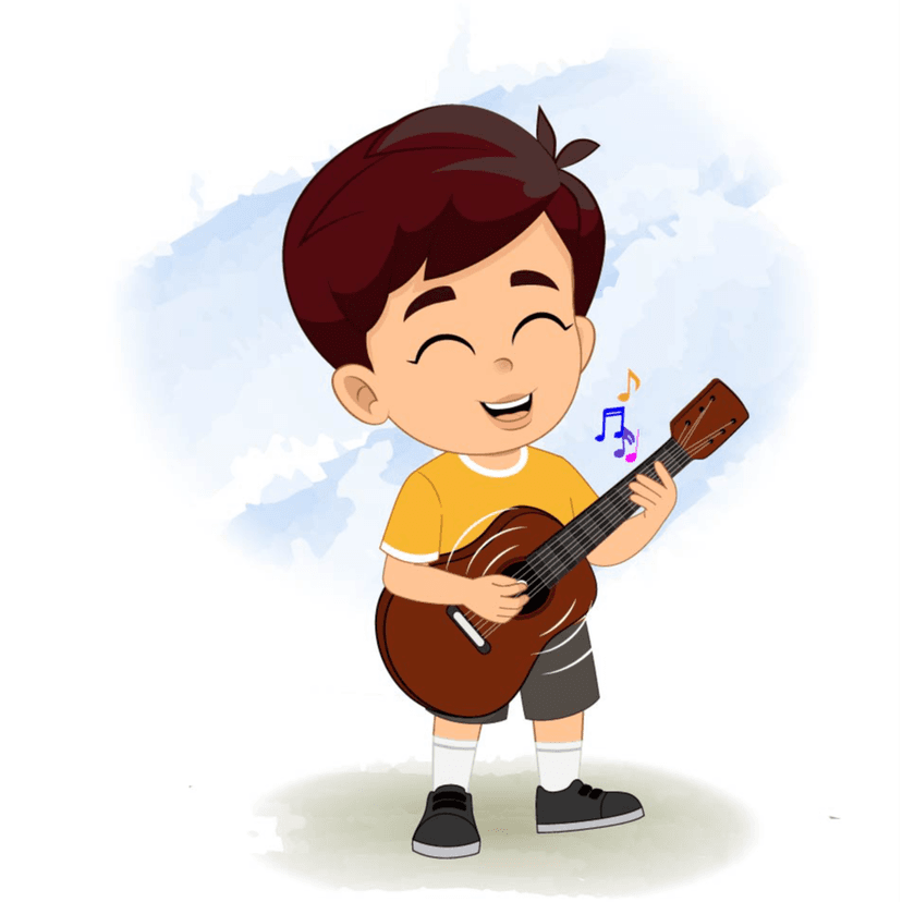 Cute Cartoon Boy Character with Guitar vector illustration