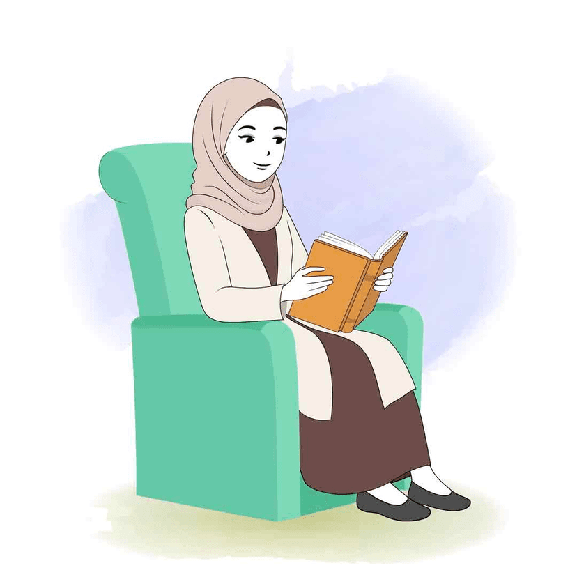 A female hijab character reading book animated